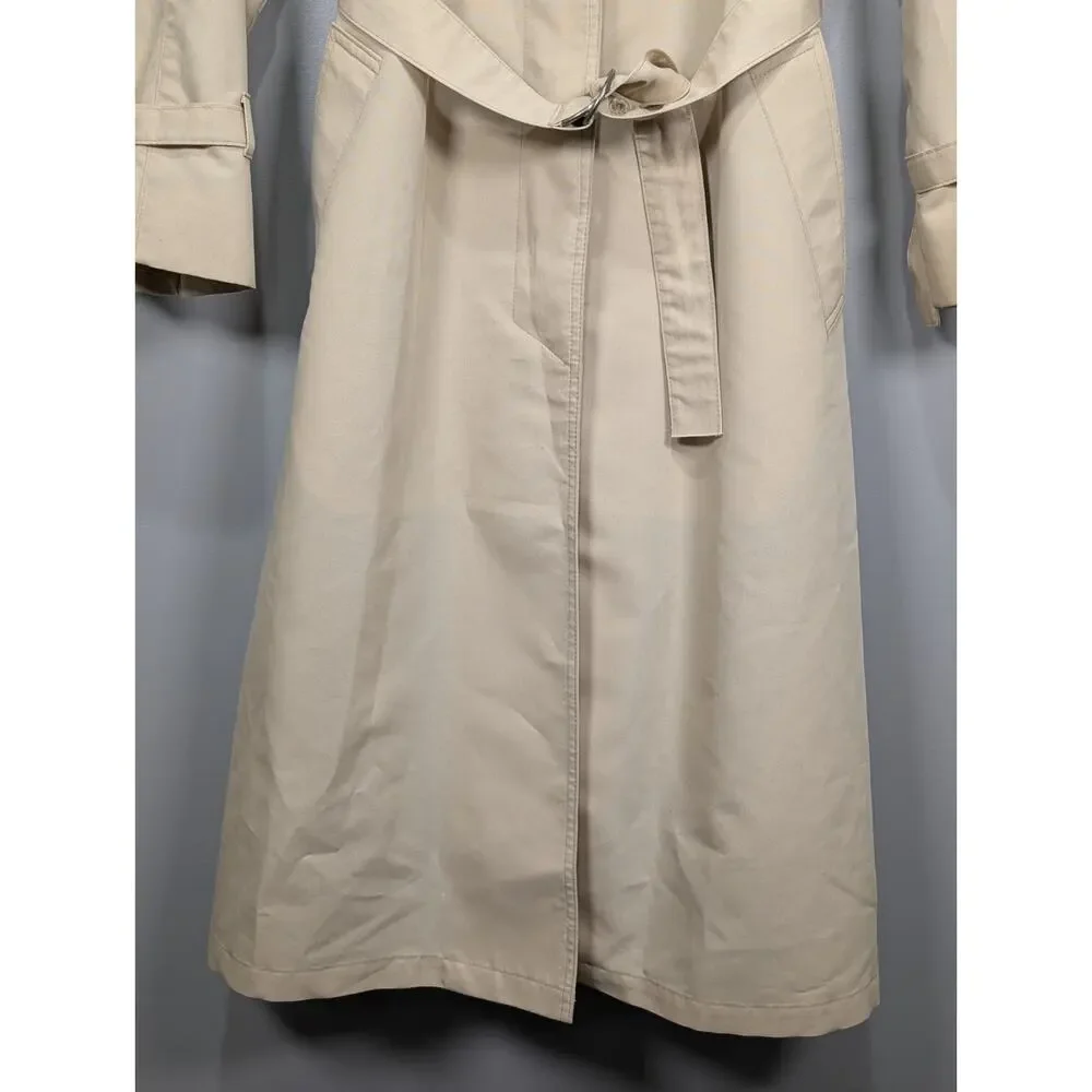 London Fog Trench Coat Womens 12 Petite Beige Tan Belted Long Rain Jacket...